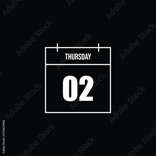 Minimalist calendar icon showing Thursday the 2nd, perfect for scheduling and event planning applications