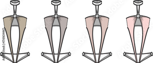 Anatomical illustrations of the human larynx and vocal cords, a set of four diagrams in different color palettes for medical education