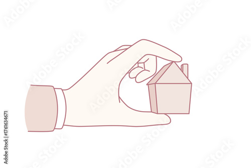 Real estate and apartment concept. Human hand holding little tine house apartment for sale or rent vector illustration