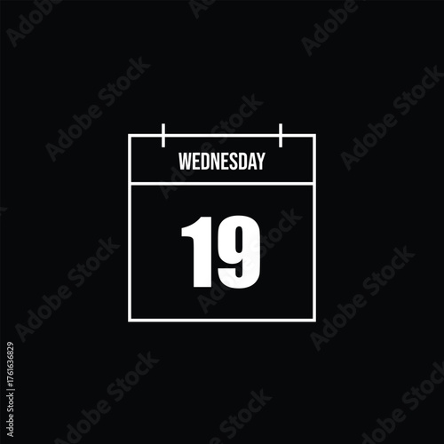 Elegant Calendar Reminder White Outline of Wednesday, 19th on Black Background