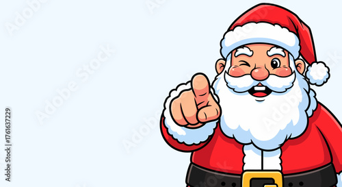 Santa Claus Winking and Pointing Forward with a Friendly Expression.