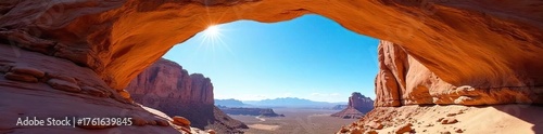 Breathtaking Sandstone Arch Framing Vibrant Blue Sky Majestic Natural Landscape Perfect for Travel and Nature Projects