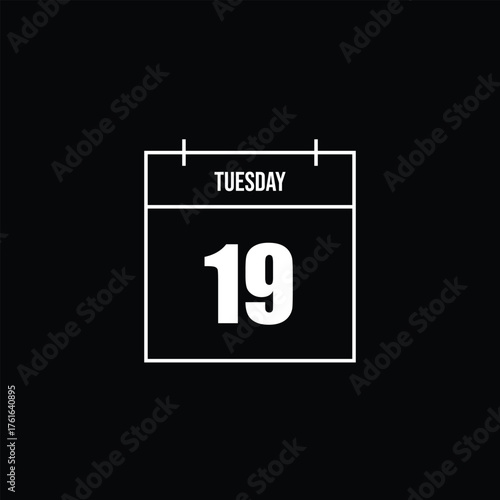 Calendar Icon Tuesday, 19th - Simple Outline Design for Scheduling and Planning