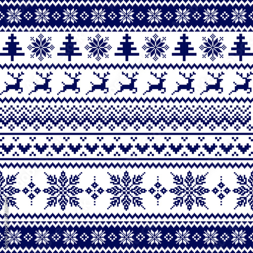 Blue and White Pixel Seamless Winter Knit Pattern