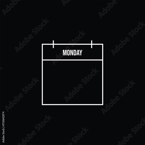 Monday Calendar Icon in Minimalist White Outline on Black Background, Representing Weekly Planning