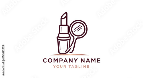 Elegant line art logo of a lipstick and a hand mirror.