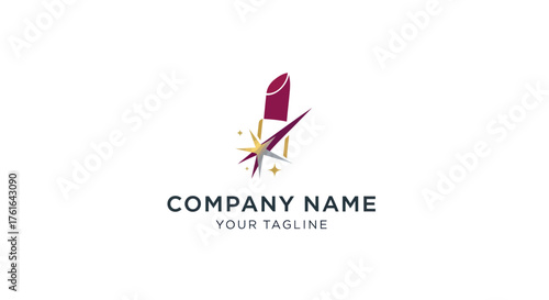 Elegant Lipstick with Starburst Design for Beauty or Cosmetics Company Logo.