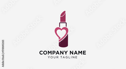 Elegant Lipstick with Heart Design for Cosmetics Brand Logo.