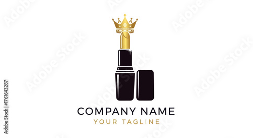 Elegant Lipstick with Crown Logo for Beauty and Cosmetics Brand Identity.