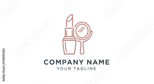 Minimalist Logo Design of Lipstick and Mirror for Beauty Brand.