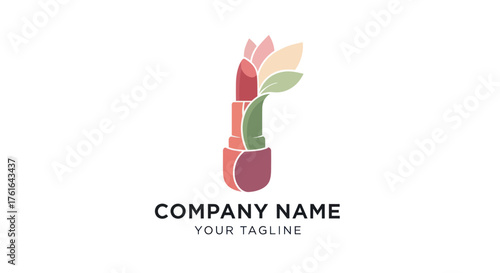 Elegant Lipstick and Floral Design for Beauty or Cosmetic Brand Logo.