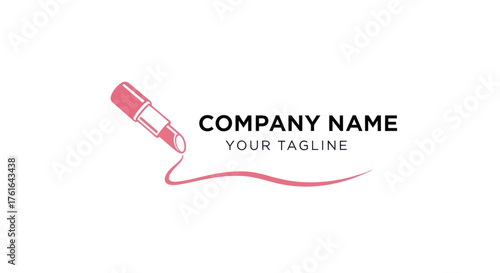 Elegant Lipstick Logo Design for Cosmetics Brand with Pink Swirl.