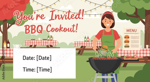 Invitational barbecue cookout with date and time information template design