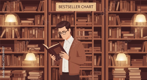 A serene moment of intellectual immersion in a classic library setting