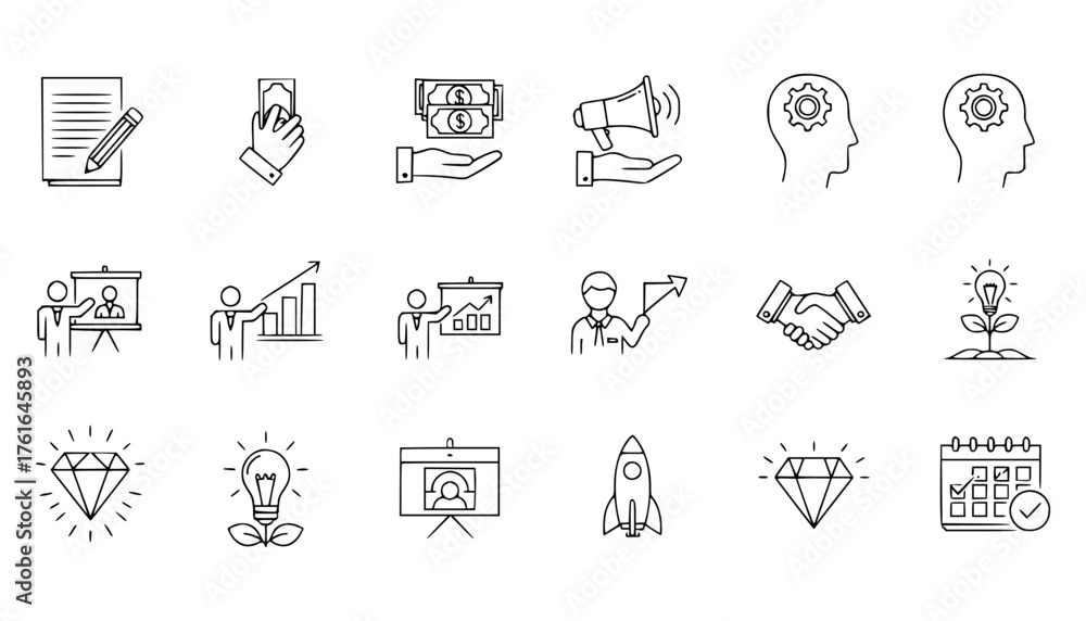 Fototapeta premium Vector art of collection of handdrawn business and finance icons