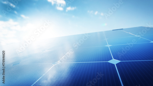 Solar panel absorbing sunlight to generate clean energy, representing sustainable power and environmental conservation. 3d render