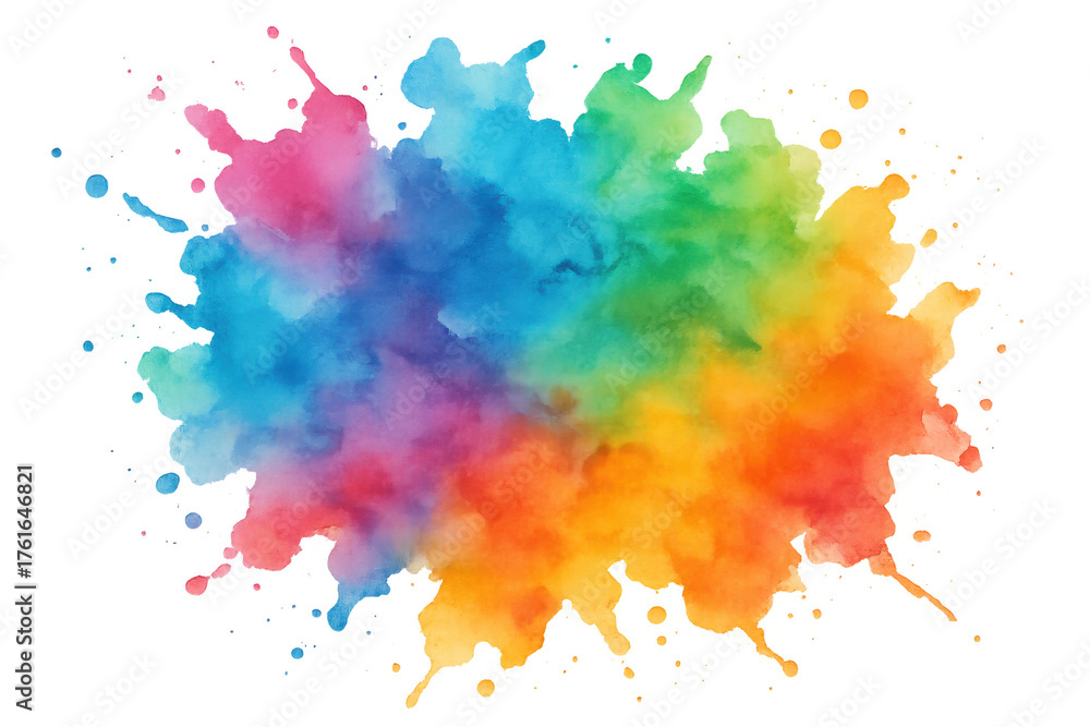 Obraz premium Watercolor rainbow paint exploding on transparent background, colorful splash art design concept