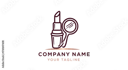 Elegant line art logo of a lipstick and a hand mirror.