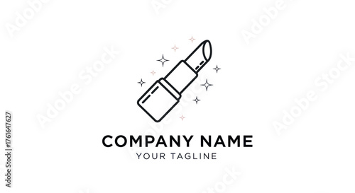 Simple black and white lipstick cosmetic logo illustration.