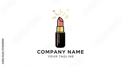 Elegant Lipstick Logo Design with Sparkles.