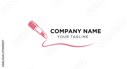 Elegant Lipstick Logo Design for Cosmetics Brand with Pink Swirl.