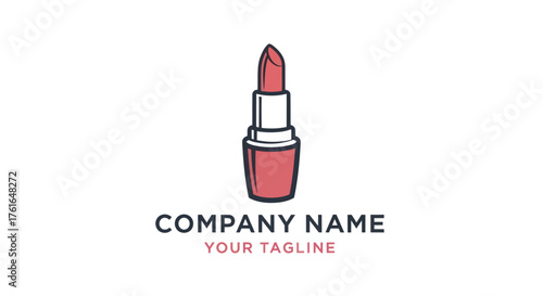 Illustration of a Pink Lipstick Tube with Company Name and Tagline.