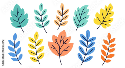 Colorful Autumn Leaves Illustration Set.