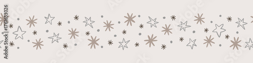 Minimalist beige and gray hand-drawn star banner background for website, invitation, and greeting card design. Doodle pattern