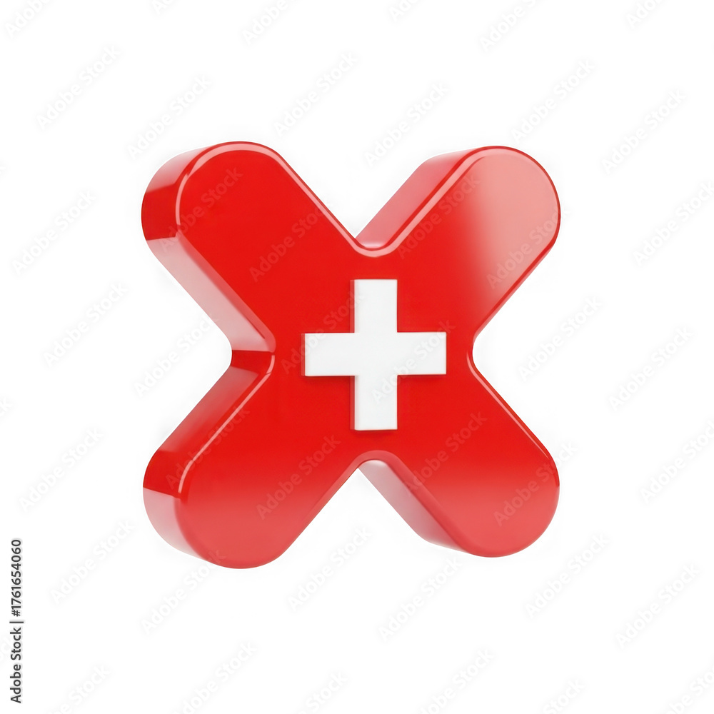 Obraz premium 3d red cross symbol isolated on transparent background