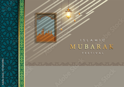 Islamic graphic design for holy Mubarak, ramadan, eid, Al Adha, hajj, arafah, hariraya, Mawlid al-Nabi, ai-fitr, adulfitri and Hijri new year. Literally Background with muslim illuminated lamp.