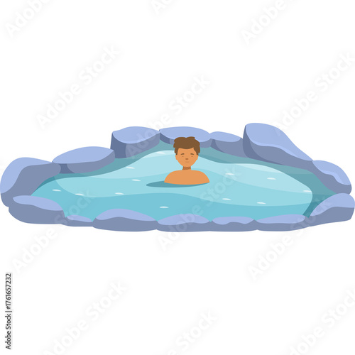 Pixel Art Style Illustration Of A Person Relaxing In A Natural Hot Spring Surrounded By Rocks