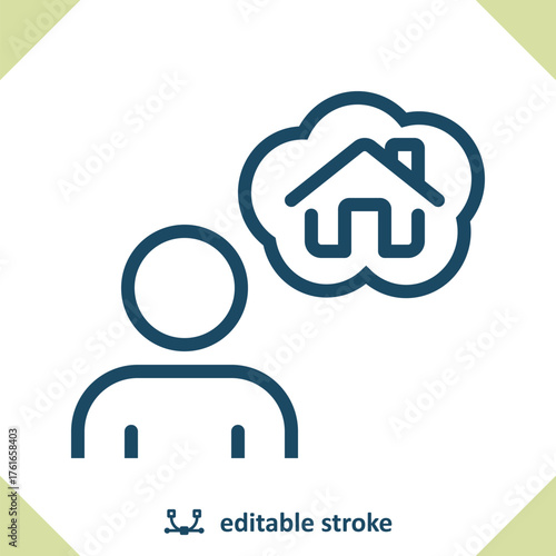 Home Owner Icon. Man, Realtor, Thinking, Real Estate, House, Home, Thought Bubble
