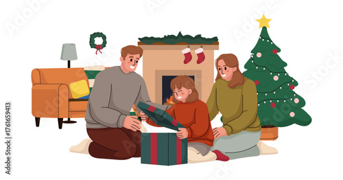 family holiday opening Christmas Gift