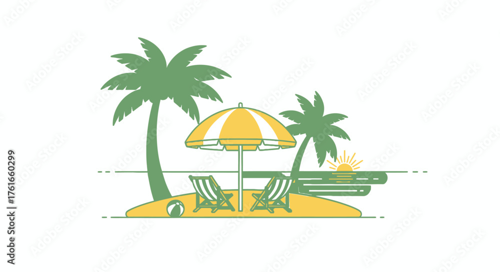 Fototapeta premium Tropical beach getaway vector illustration vacation island getaway