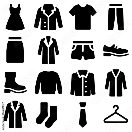 Fashion Icon Showcase: A collection of various fashion icons are displayed, each representing a singular item, which are ready to be styled for both casual and formal occasions.