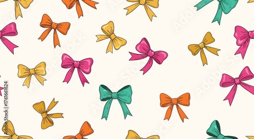 Cheerful Bows Pattern Colorful Ribbons for Festive Backgrounds and Delightful Gift Wraps