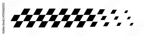 Racing flag background. Checkered flag pattern in motion with fading black squares. Dynamic speed symbol for motorsport, finish line, competition theme. Modern vector illustration.