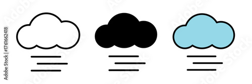 Fog icon set in flat vector illustration, created in outline, filled, and color style. Ideal for weather, forecast, climate, nature, and meteorology design concepts.