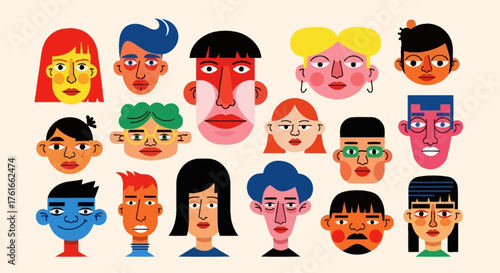 Diversity Portrait Collection Colorful & Vibrant People Faces Illustration
