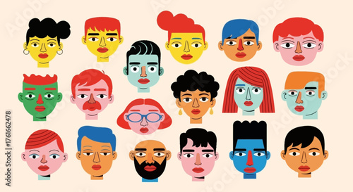 Diverse Faces A Colorful Collection of Unique Characters and Portrait Illustrations
