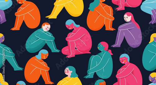 Pattern of Individuals Embracing Knees Exploring Human Emotions and Togetherness