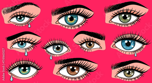 Various Eye Styles with Lashes in Teal, Green, Brown and Blue