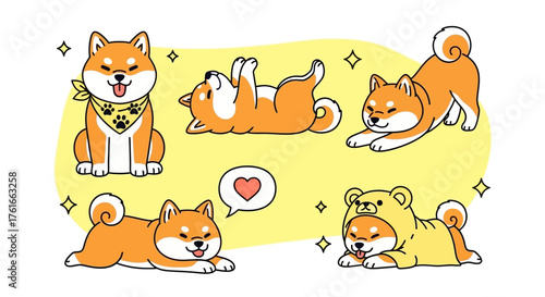 Cartoon Shiba Inu Dog Collection Adorable Pet Illustrations for Fun Designs