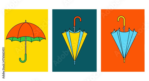 Colorful Umbrellas Illustration Collection for Weather Forecast and Protection