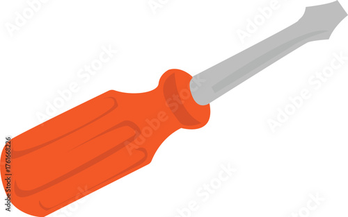 An orange handled flathead screwdriver tool isolated on a white background.