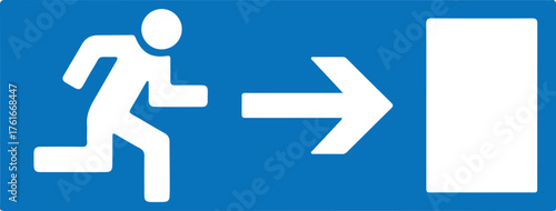 Emergency exit sign depicting a running figure and an arrow pointing towards a door.