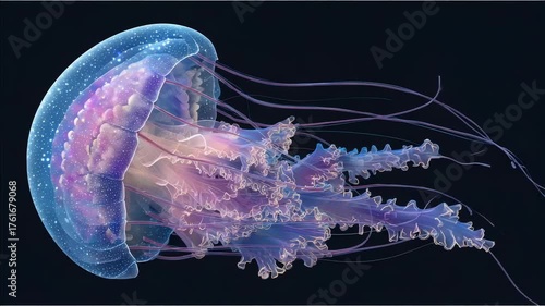Jellyfish isolated on transparent background, nature, underwater, blue, animal, water, ocean, wildlife, medusa, aquatic, aquarium, tropical, life, marine