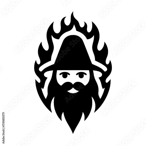 Wizard / Sorcerer Face Vector Mascot with Flames