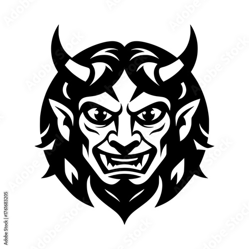 Fierce Horned Devil or Demon Head Mascot Logo