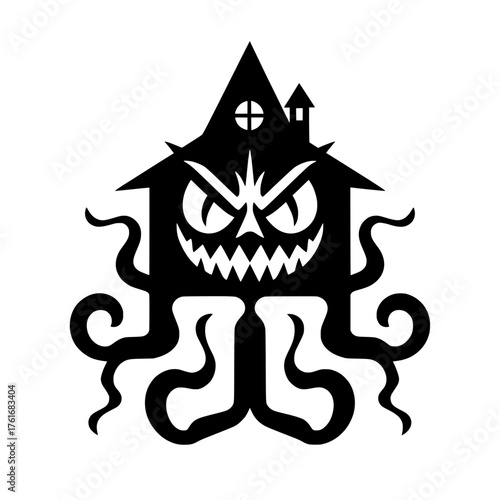 Kraken Tentacle Haunted House Logo - Gothic Horror Fantasy